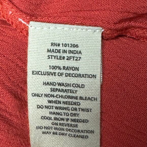 Soft Surroundings Paulina Gauze Pullover Tunic Top Coral Embellished Size Large - Picture 8 of 10